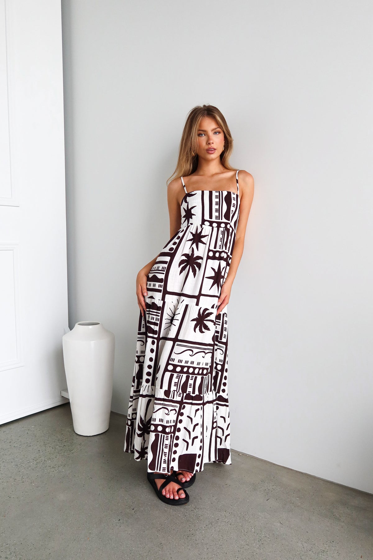 Tuscany Maxi Dress | White + Brown - SOL+SAND