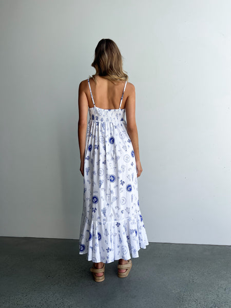 MESSINA MAXI DRESS | BLUE + WHITE