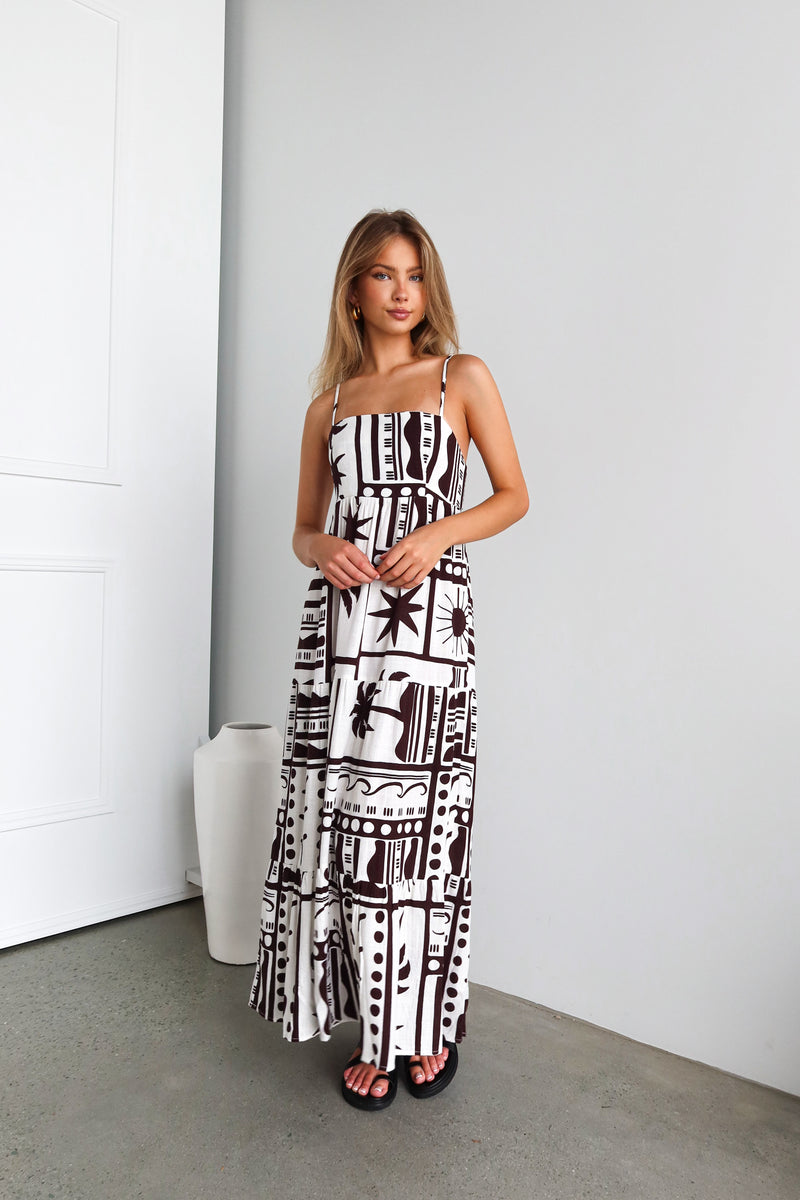 Tuscany Maxi Dress | White + Brown - SOL+SAND
