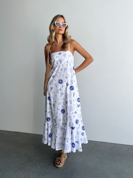MESSINA MAXI DRESS | BLUE + WHITE