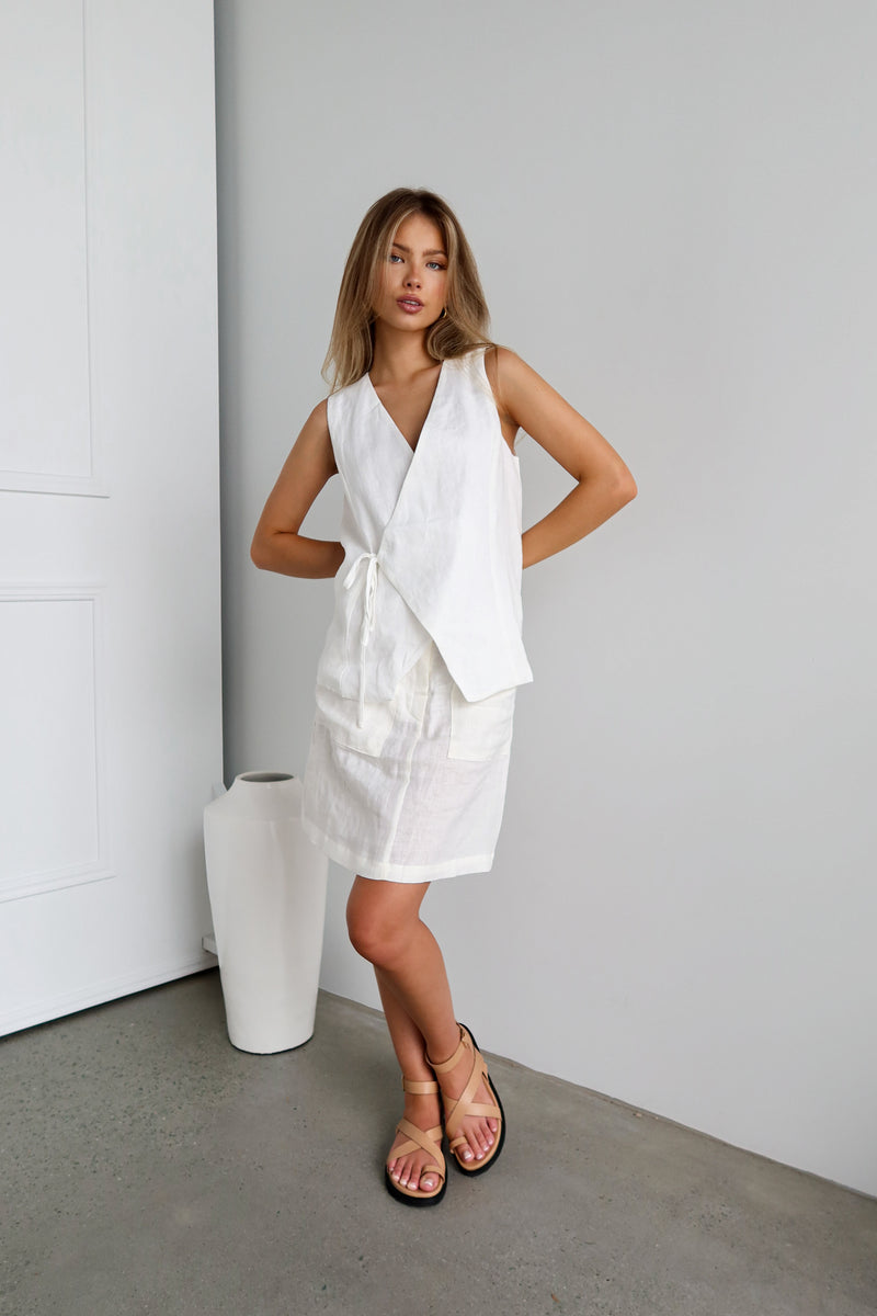 Cypress Linen Skirt | White - Sol + Sand