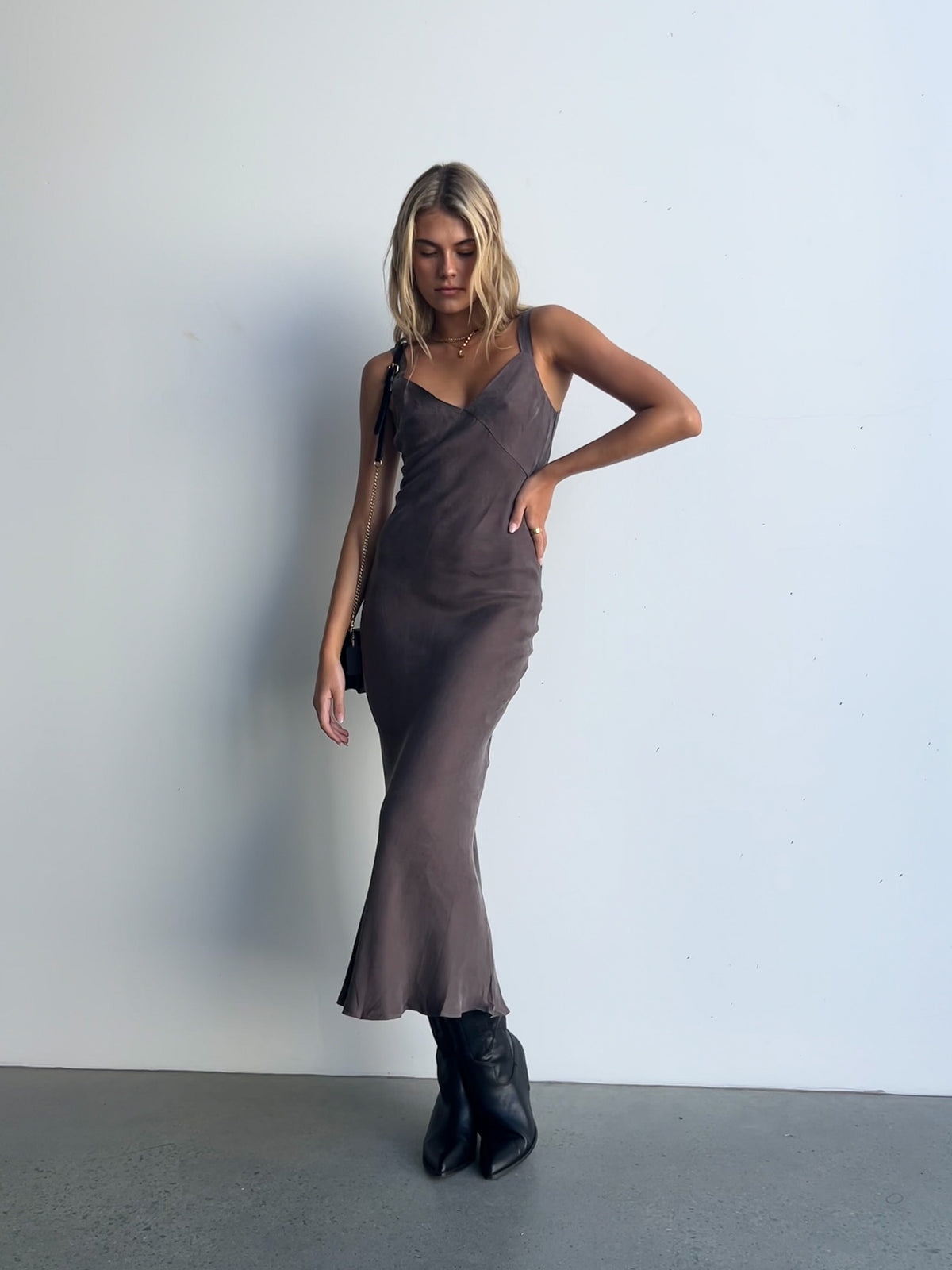 Lola Cupro Slip Dress | Warm Grey - Sol + Sand