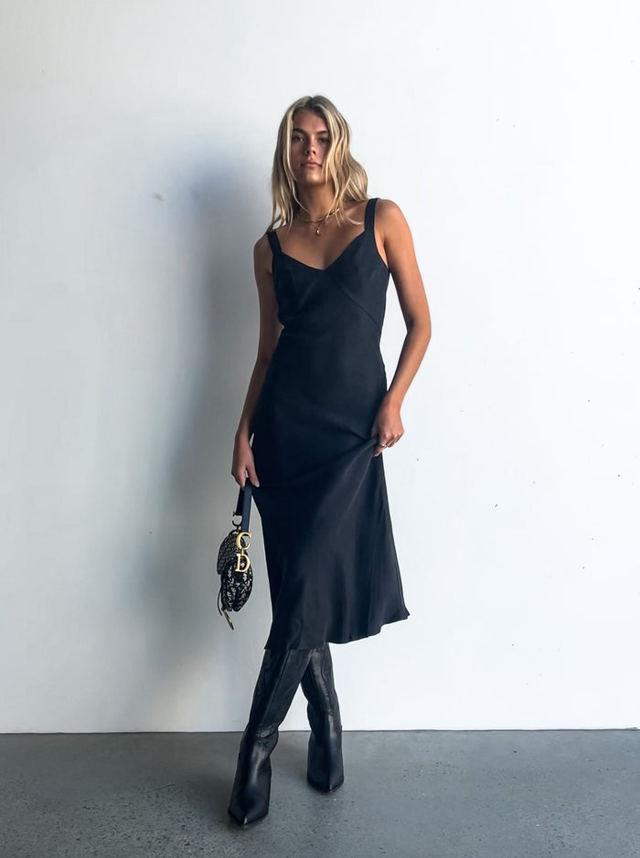 LOLA CUPRO SLIP DRESS | BLACK