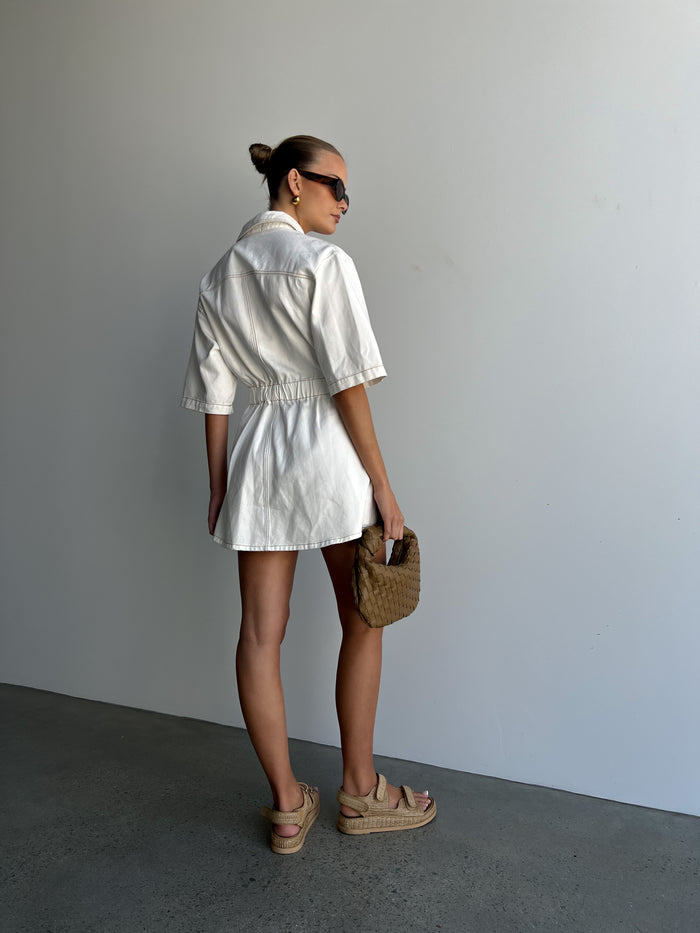 CALI DENIM DRESS | WHITE