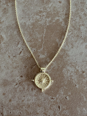 LION WILD SUN TEMPLE NECKLACE IN GOLD - [SOL + SAND}